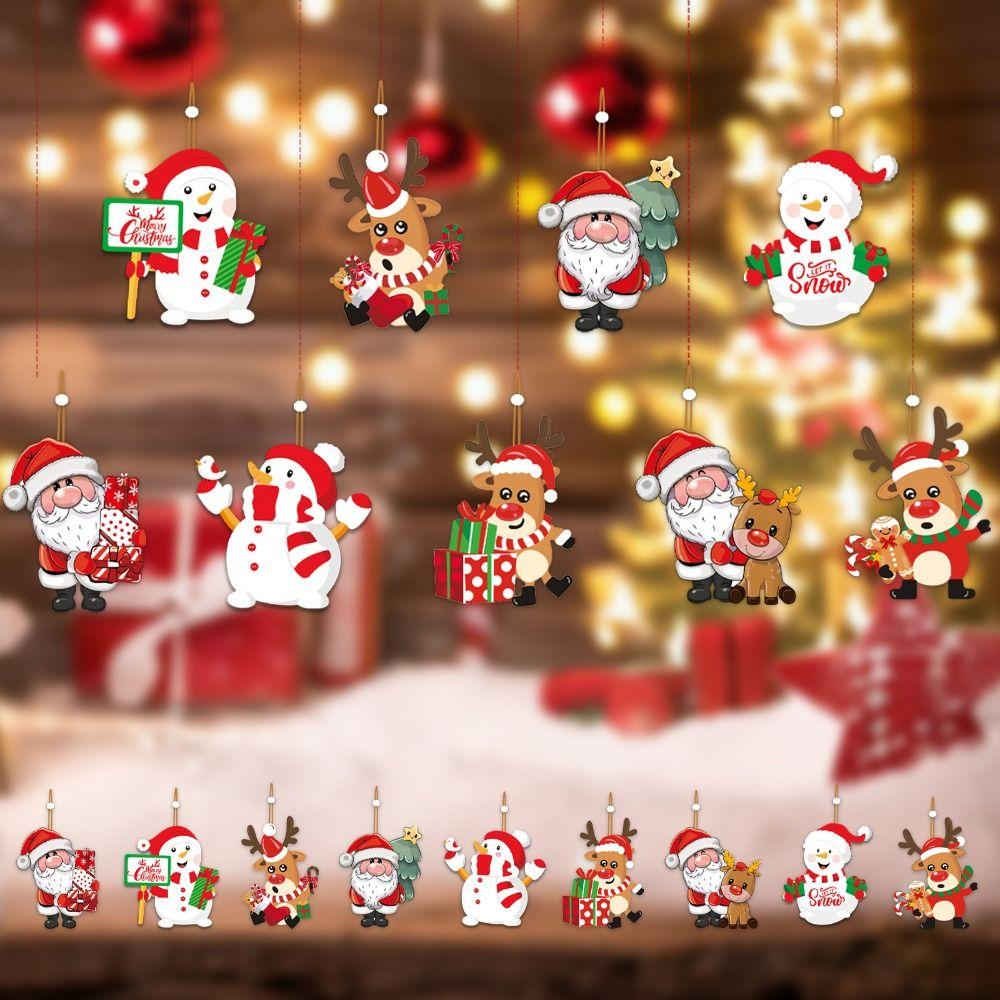 9Pcs/Set Snowman Christmas Wooden Pendant Santa Christmas Tree Slices Ornament  Party Layout