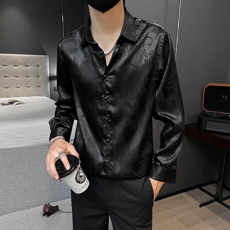 Spring Autumn New Fashion Printing POLO Collar Long Sleeve Blouse Men's Clothing Versatile Loose Thin Style Y2K Shirts