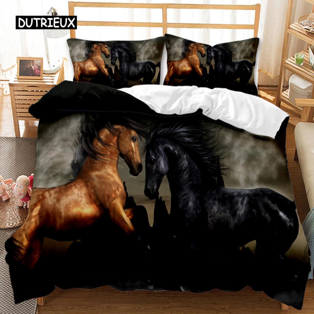 Horse Duvet Cover Set Horse Running In Starry Sky Print Twin Bedding Set for Adults Animal Queen King Size Polyester Qulit Cover