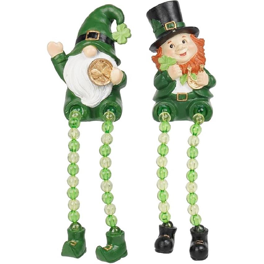 Braxio Декор на День Святого Патрика Декор журнального столика - Коллекционные фигурки гномов из смолы Зеленый гном и Золотая подкова Декор стола на День Святого Патрика Gnome 2