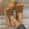 Summer new large size solid color wedge heel one-word slippers women wear thick-soled knitted mesh wedge heel cool slippers