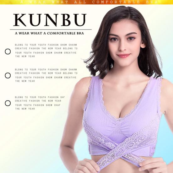 Women Cross Front Side Buckle Push Up Lace Wireless Brassiere Bra Underwear for Yoga