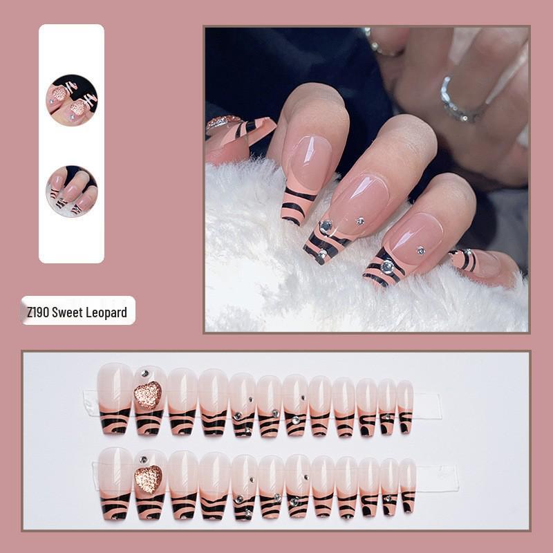 

Набор из 24 штук розовых типсов для ногтей с леопардовым принтом и сердечками, длинные, накладные Z190 Sweetheart Leopard [Glue]