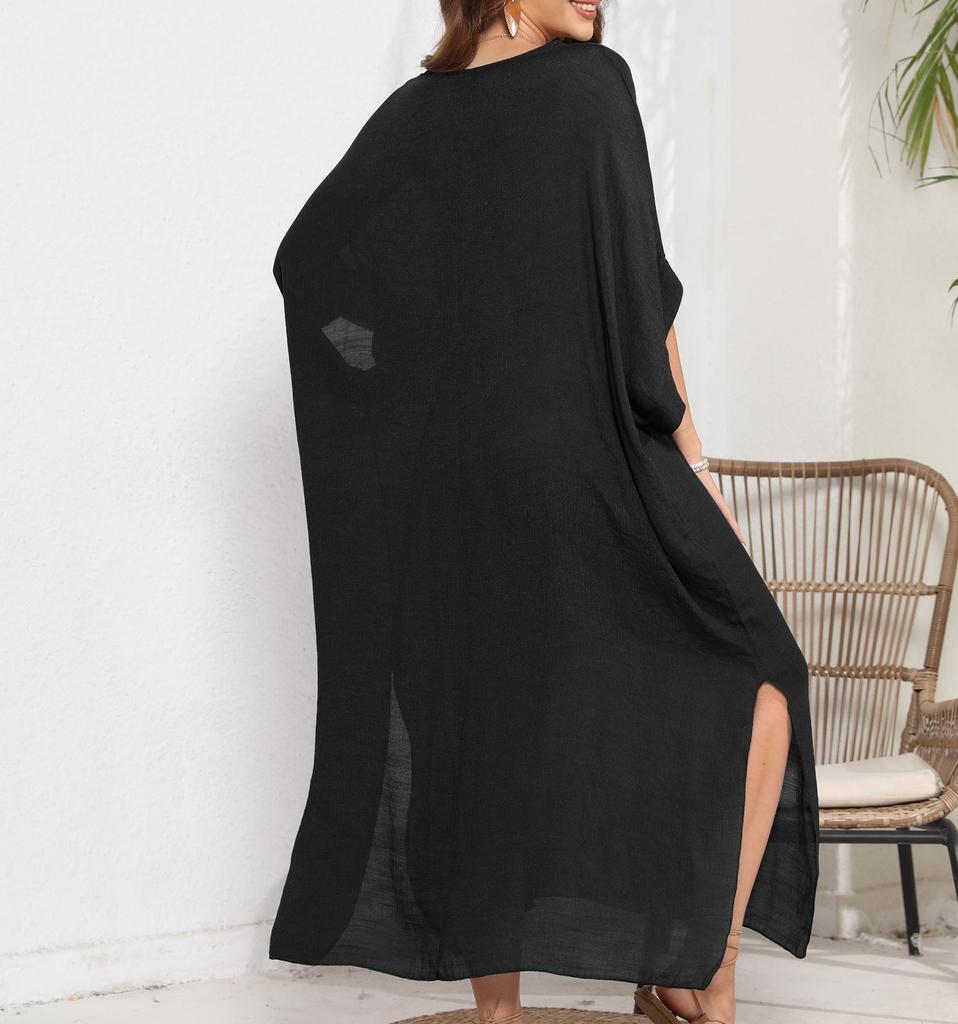 Rochie de baie pentru femei, plus mărime, vară, casual, cu guler în V, cu mânecă jumătate, rochie de plajă