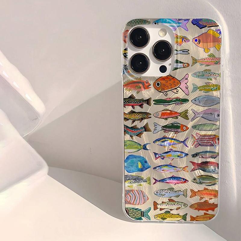 

Minimalist Fish Pattern IMD Glossy Smooth Phone Case For iPhone 17 Air 16 15 14 13 12 11 Pro Max XS XR X 7 8 Plus 16E 17E Cover iPhone SE (2022)