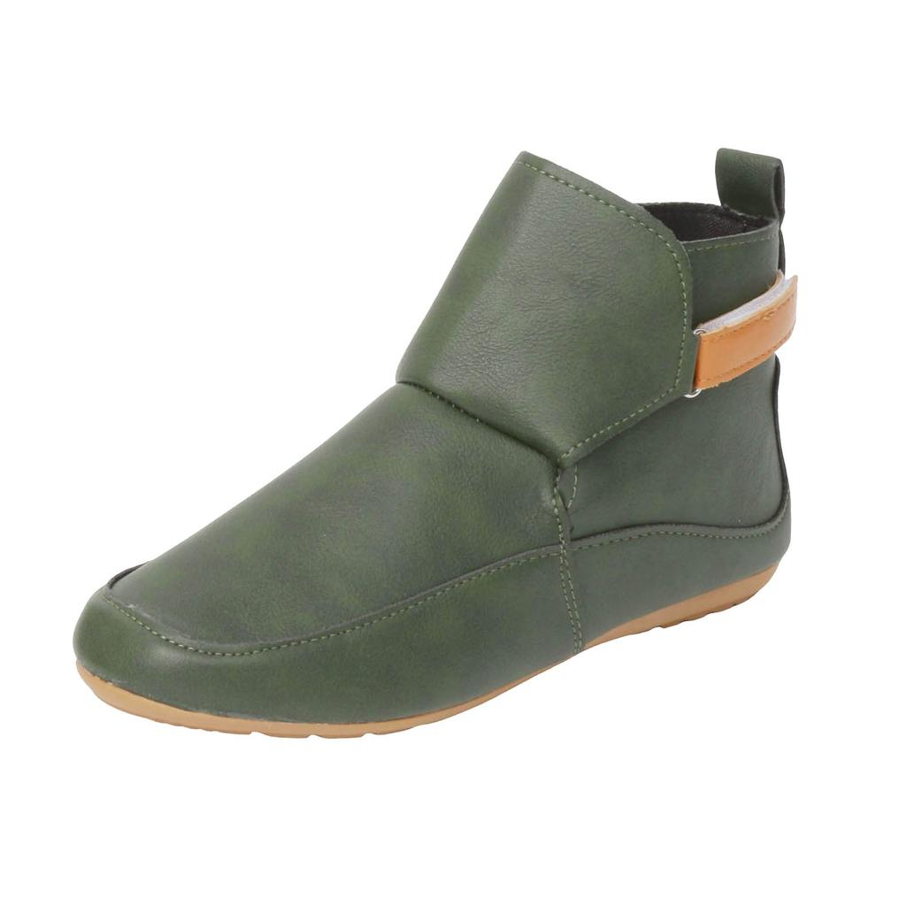 Women's Short Shoes Fashion Casual Flat Solid Color Leather Outerwear Ankle Boots Flat Boots for Women Toe