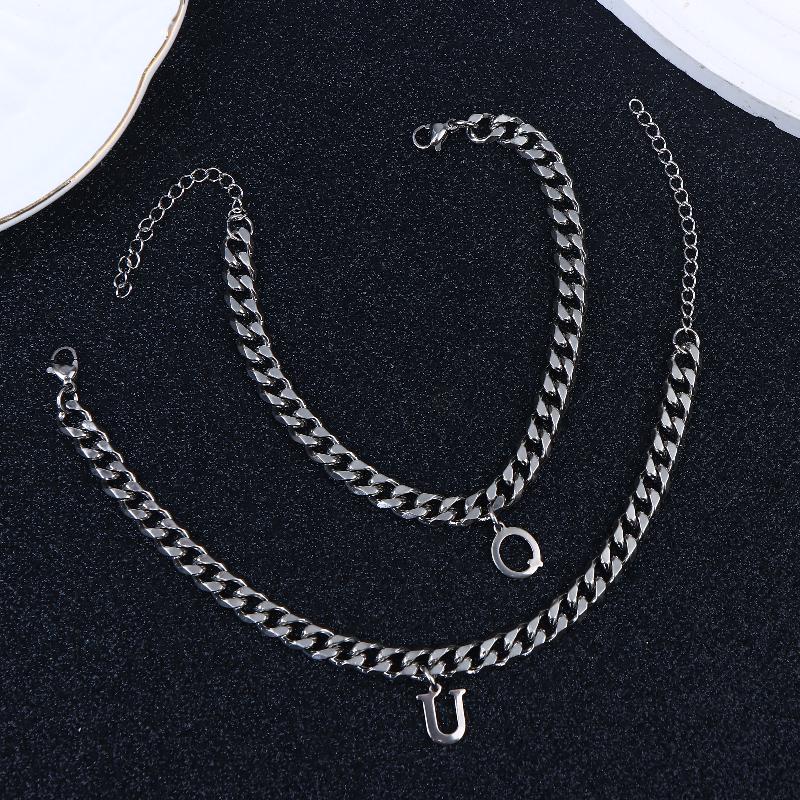 Mens Initials Links Bracelets Stainless Steel A-Z 26 Letters Alphabet Charm Chain Wristband Adjustable Casual Jewelry Gift