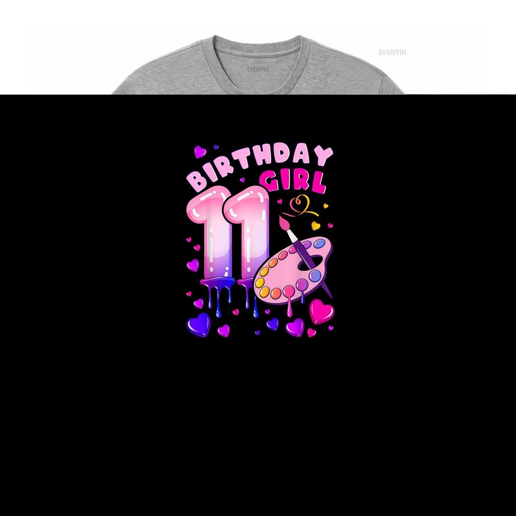 11th Birthday Girl 11 Years Painting Art Number T Shirt Vintage Versatile Soft Top For Everyday Wear Graphic Stretched