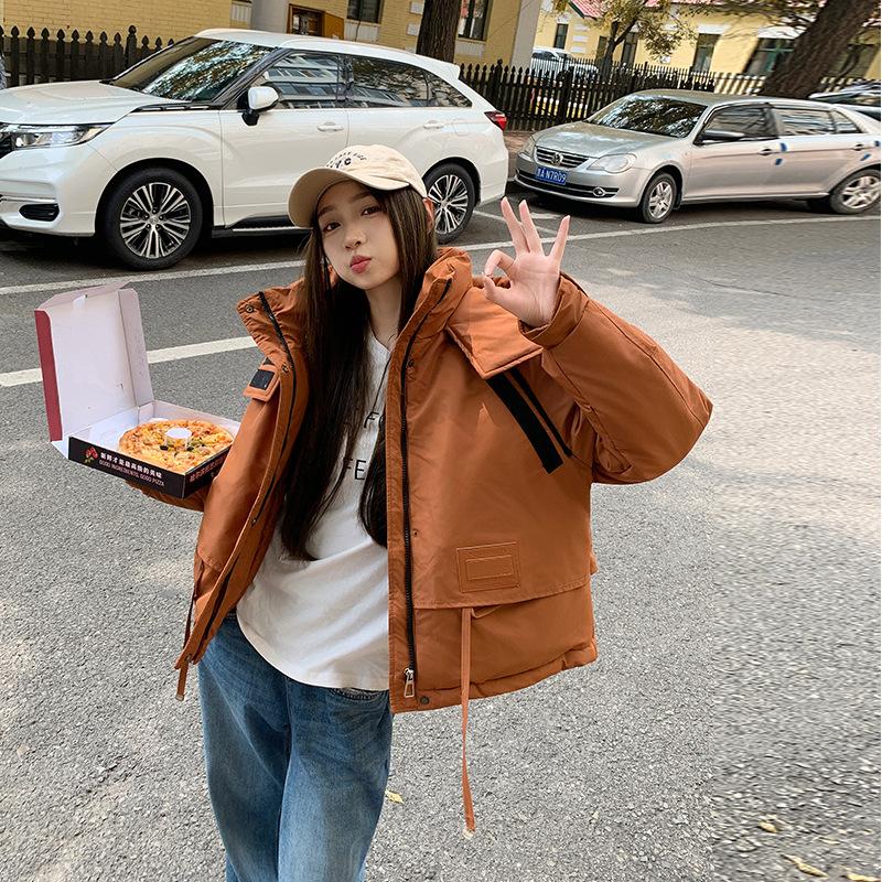 

New Korean Style Loose Contrasting Color Short Cotton Jacket for Outer Wear in Winter XL