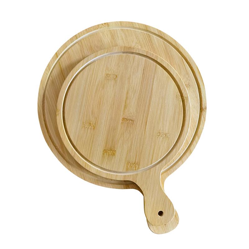 Japanese Style Bamboo & Wood Pizza Board - Round Tray with Handle (8", 9", 10")