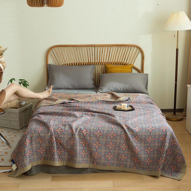 

Хлопковый жаккардовый плед из марли: Дышащее, Утолщенное Двухслойное Одеяло и Покрывало 200*230cm (1.95KG)