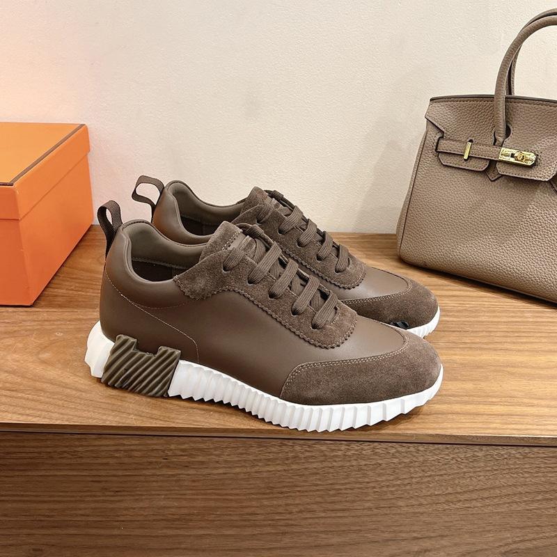 H Fashion Casual Sports Shoes Early Spring Leather Men's and Women's Flat Running Shoes