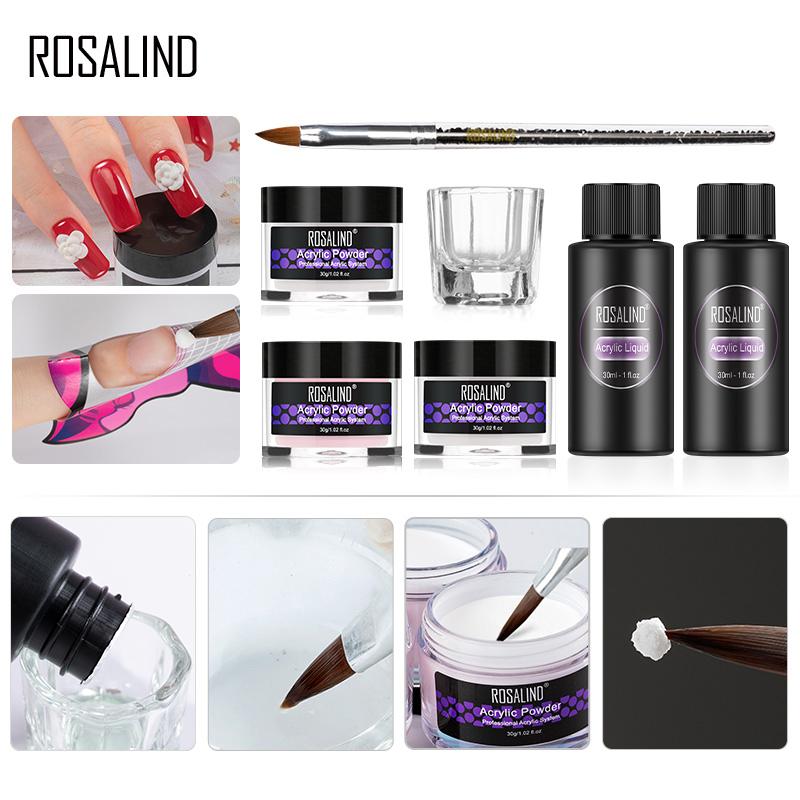 ROSALIND Acrylic Powder Poly Gel na nehty pro lak na nehty Dekorace Crystal Manikúra Sada Profesionální příslušenství na nehty