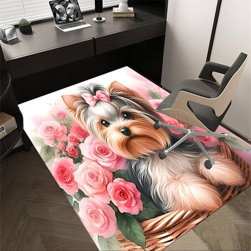 1PC Yorkie Roses Carpet Ultra Soft, Thick & Absorbent, Non Slip Machine Washable Mat for Entryway