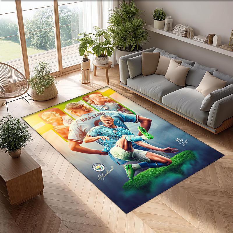 Tappeto in Flanella Stampato Erling Haaland Antiscivolo Morbido Poliestere Tappeto per Pavimento Tappetino Decorativo da Interno per Camera da Letto Soggiorno Divano
