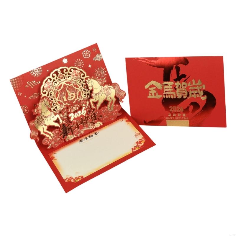 Traditional Chinese New Year Cardstock Popup Card Feature Horse Art For Multiple Occasion Greeting A0KF