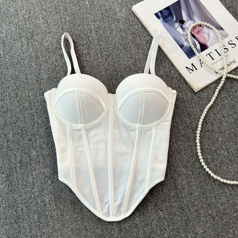 Outwear Corset Asymmetrical Hem Fishbone Soft Support Steel Ring Short Vest Sling Slim-Fitting Simple Tube Top Tops