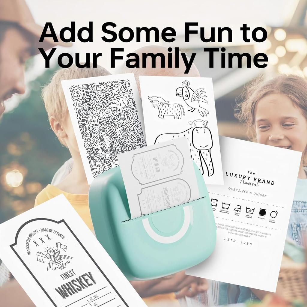 Mini Printer Sticker Thermal Printer with 3 Rolls Paper, Bluetooth Portable Phone Print Pods,Study Sticker Maker for Pictures, Photos, Journals, DIY,