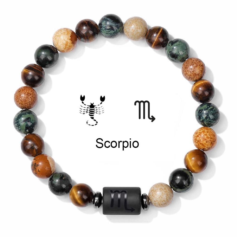 Natural Stone Tiger Eye Picture Jasper Round Beads 12 Constellation Bracelet for Men and Women Zodiac Signs Bracelet Aries