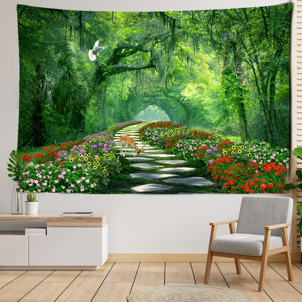 

Олень полевой цветок лесной гобелен настенный художественный богемный современный стиль гостиная спальня фон ткань домашний декор 95x73CM