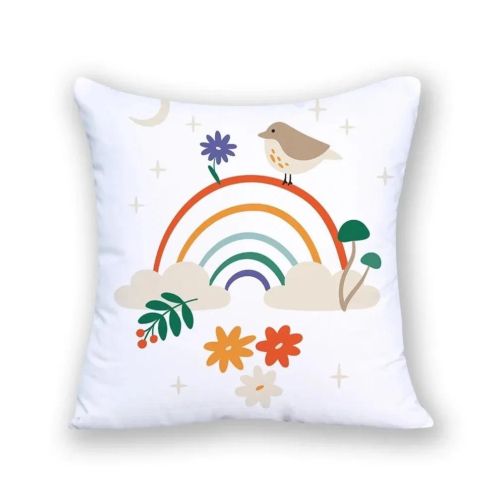 Cartoon Night Scene Sky Grass Print Pillowcase Landscape Home Decor Square Abstract Cushion Cover