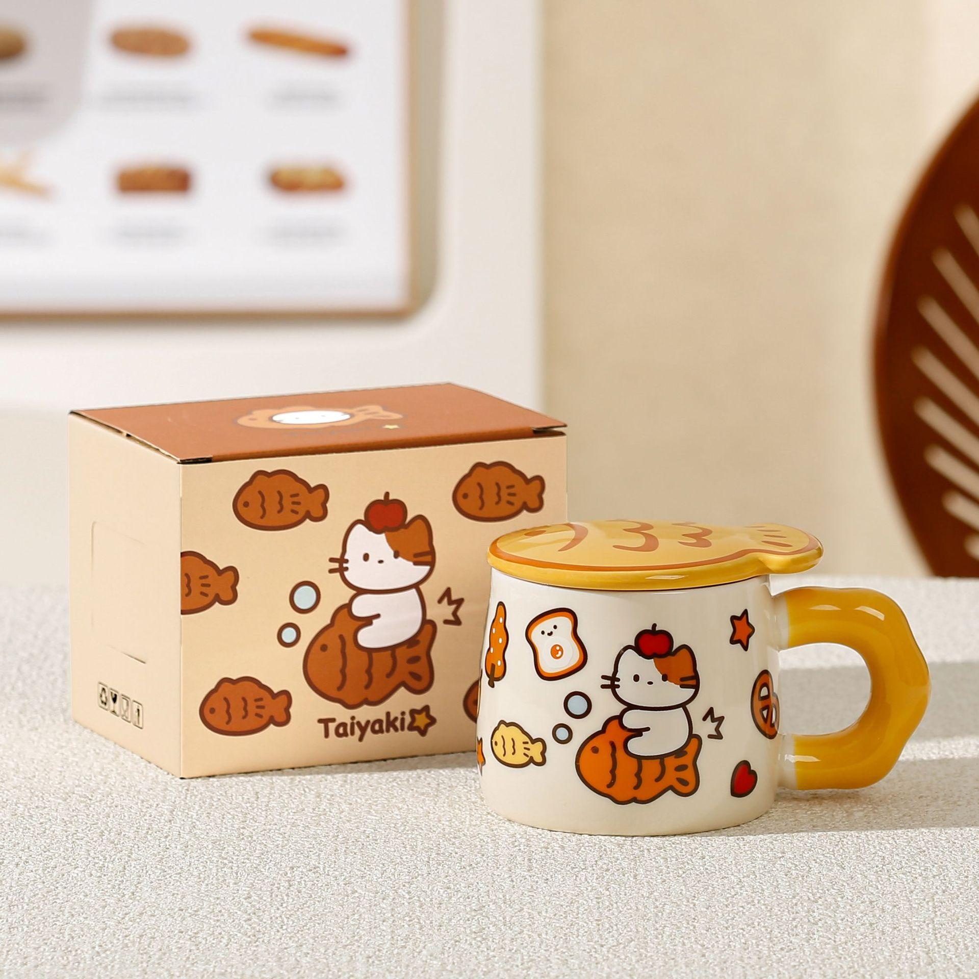

Cute Cat Graffiti Style Ceramic Cup Home Cartoon Mug Creative Souvenir Taiyaki Water Cup for Girls 301-400ml
