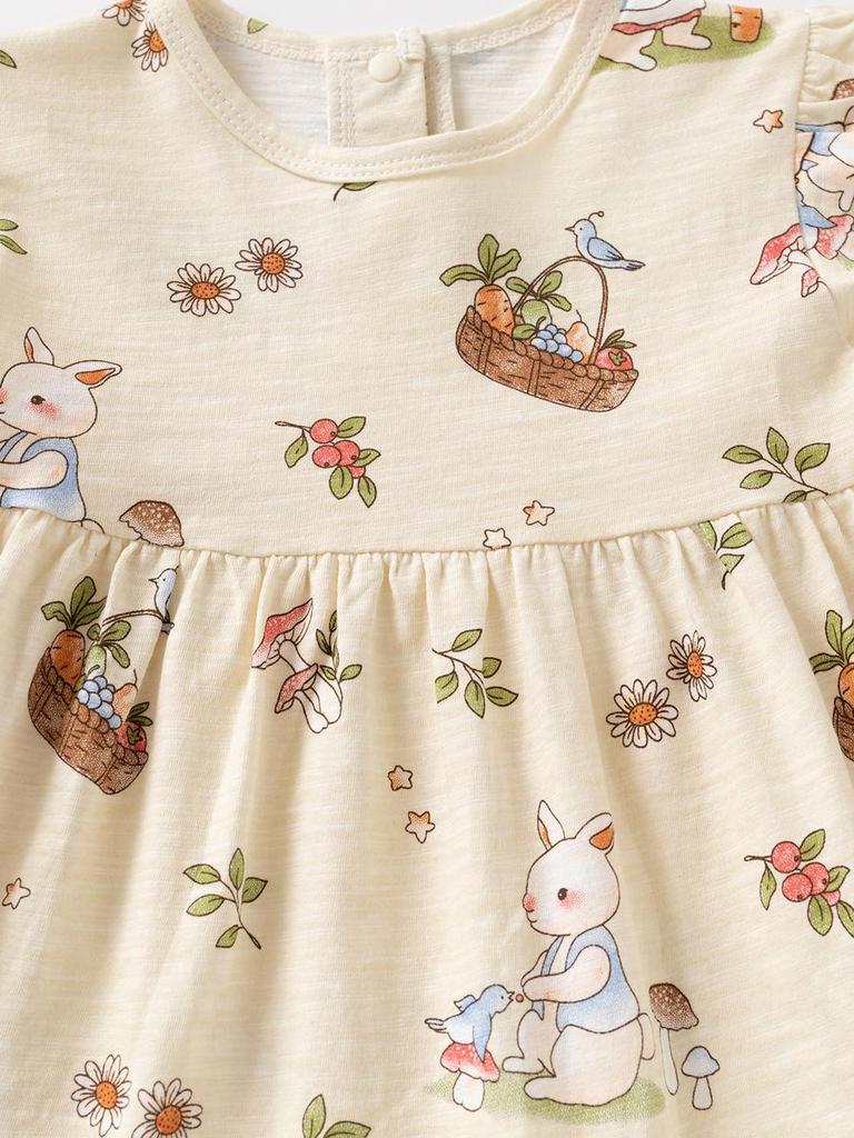 Girls' Summer Floral Cotton Princess Dress - Short-Sleeved Fashionable Outfit