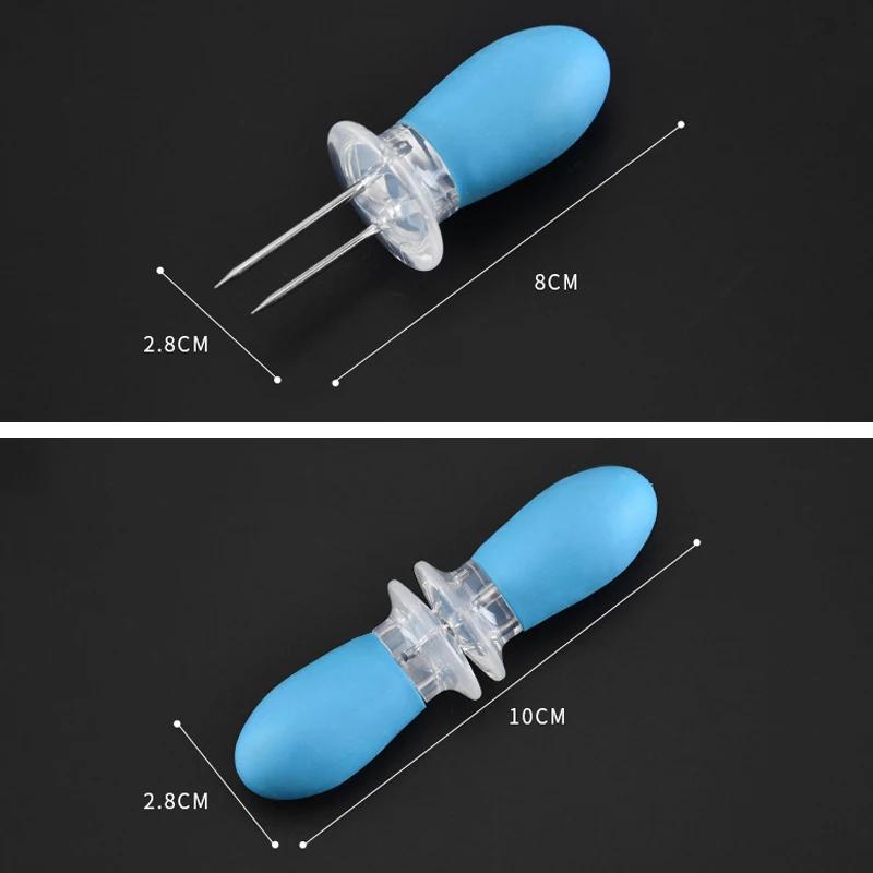 4 Pairs Corn Holders BBQ Grill Rotating Handles - Non-Slip Soft Grip & Stainless Steel Prongs, BBQ Prongs for Corn Hot Dog