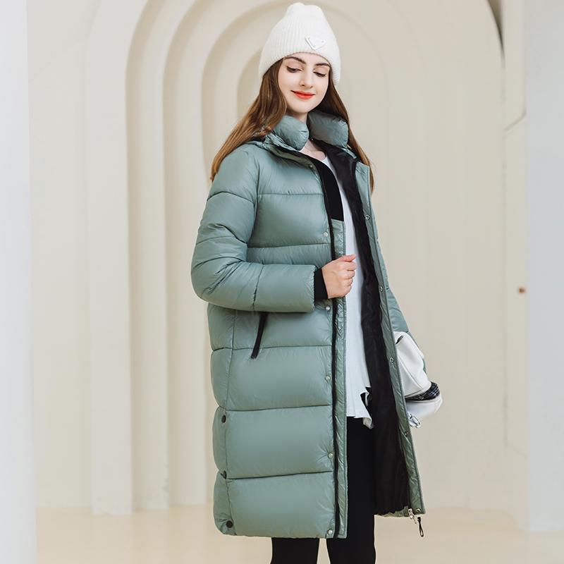 Women Autumn Winter Soild Color Thicken Outwear Cotton Padded Hooded Warm Long Jacket Coat