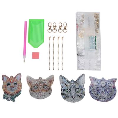 Handmade Cute DIY Full Rhinestones Painting Keychain Key Ring Decoration Pendant Ornament(Cat Head )