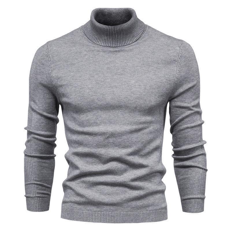 Men's High Collar Casual Knitted Pullover Sweater for Autumn and Winter