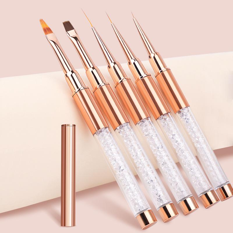

Top-Selling White Handle Diamond Rose Gold Ferrule Nail Art Brush with Lid