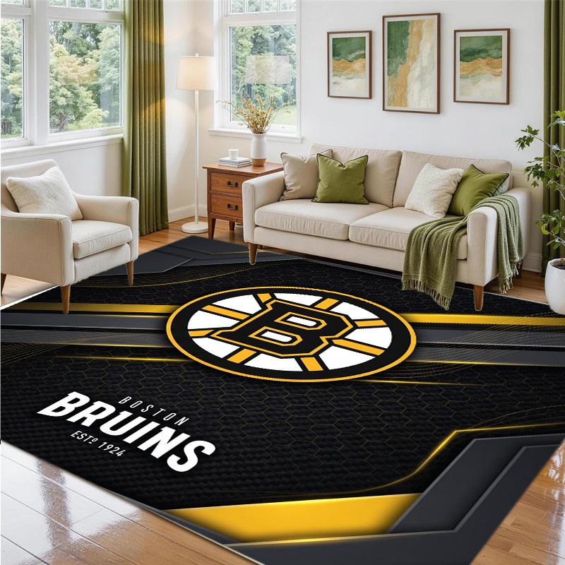 Boston Bruins Design Crystal Velvet Rug Soft Decorative Mat for Bedroom Entrance