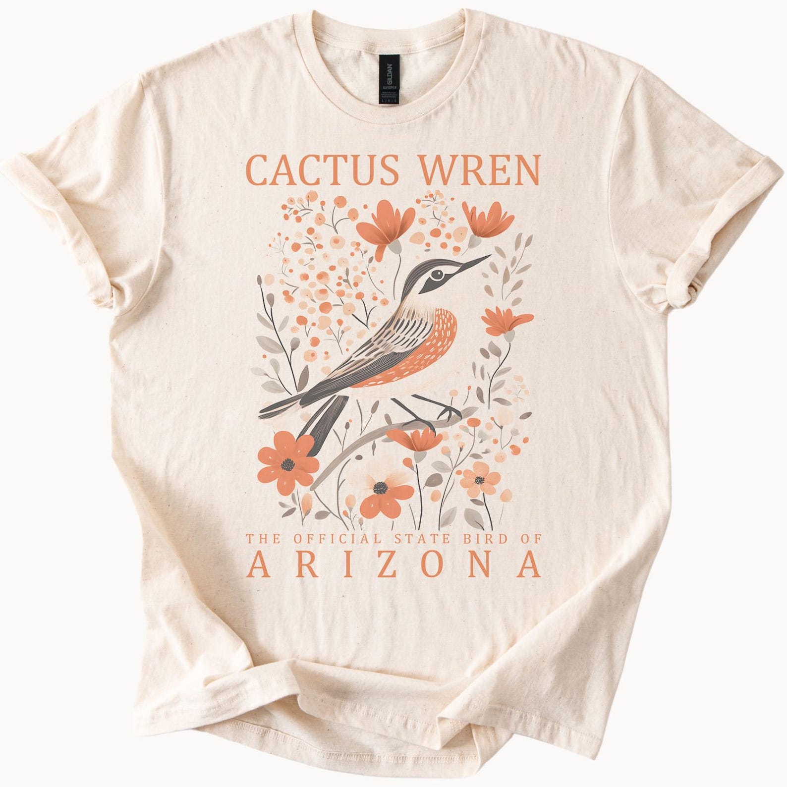 Cactus Wren Arizona State Bird Shirt Desert Flowers Animal Graphic Tee 100