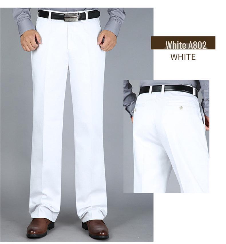 Men's High Waist Elastic Cotton Casual Pants - Thick, Loose, Straight Leg