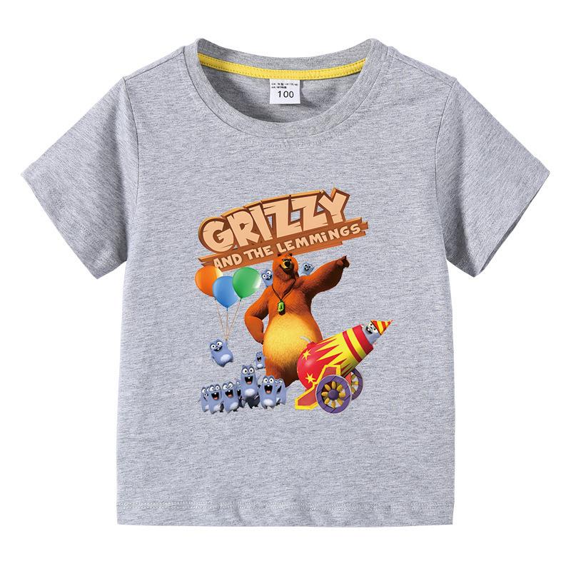 

Детская одежда Grizzy And The Lemmings Графическая футболка с коротким рукавом Футболка с круглым вырезом для мальчиков 2025 Новая модная одежда 100