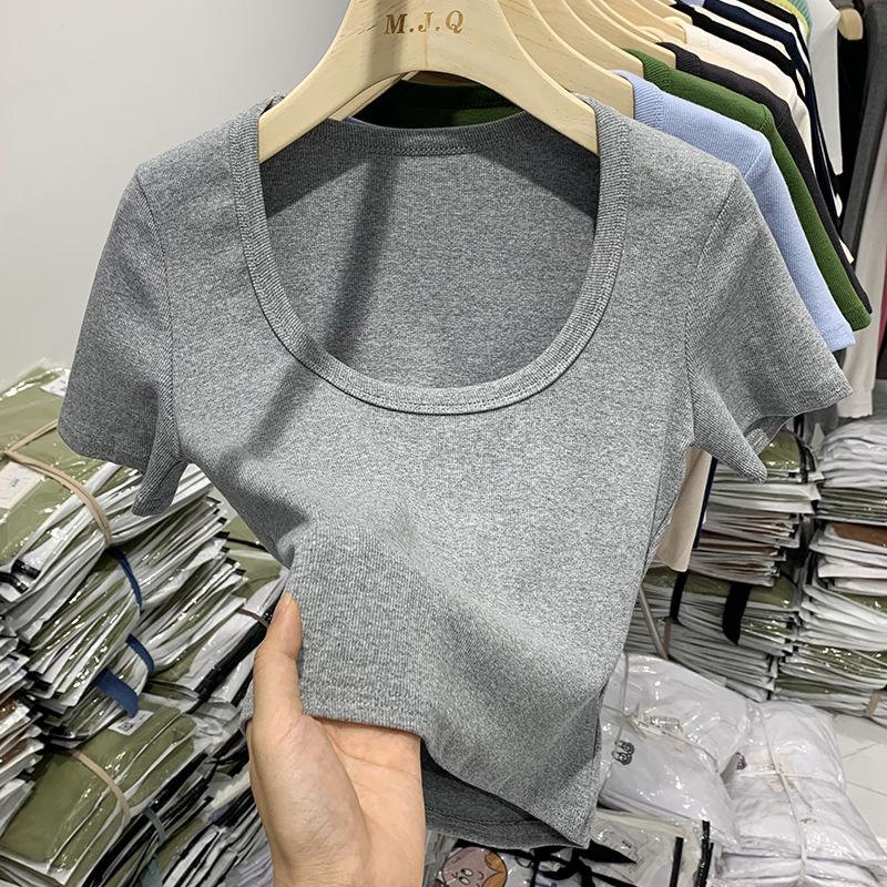 Pure Desire Chic U-Neck Navel-Exposing T-Shirt - Sexy, Tight, Elastic Short-Sleeve Top for Women