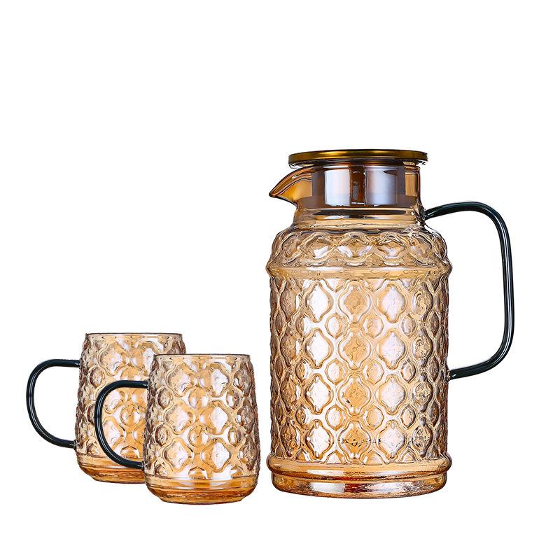 Glass High Temperature Resistant Large Capacity Cold Water Kettle Household Summer Refrigerator Water Storage Bottle Juice Cup Cool White Teapot Set