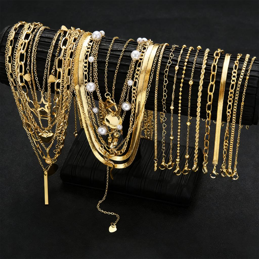 Elegant Vintage Minimalist Gold Color Heart Pearl Necklace Set and Bracelet For Women Holidays Party Date Daily Wear Jewelry Set