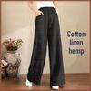 Pantaloni Larghi in Cotone e Lino Taglie Forti da Donna - Vita Elastica, Coulisse, Vestibilità Ampia per Primavera/Estate