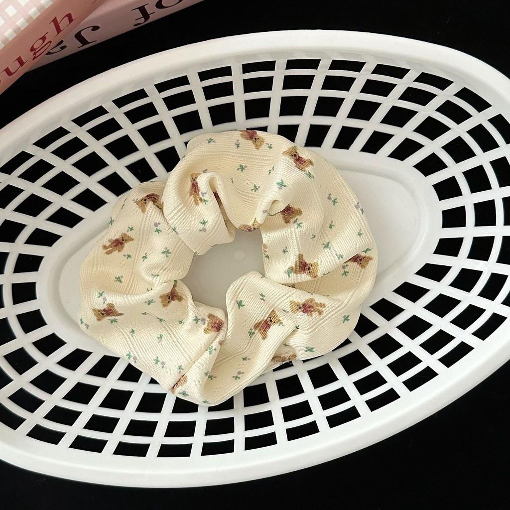

Retro American Bear Hair Ring Women Floral Bow High Elastic Scrunchie Simple Hair Accessories
