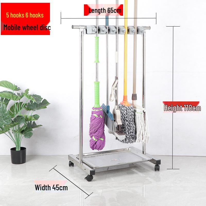 Stainless Steel Floor-standing Mop and Broom Rack with Balcony Storage
