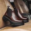 Fashion British Style Men's Street High Top Shoes Thick Soled Wear-resistant Men's Workwear Boots Versatile Black Leather Casual Shoes