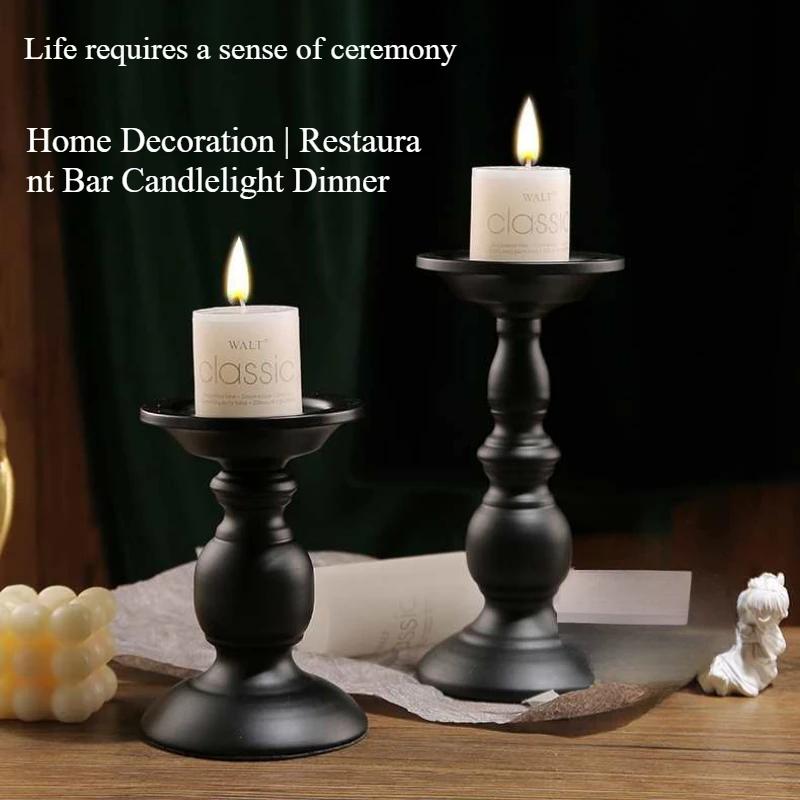 European Vintage Iron Candlestick, Black Classic Pillar, 2 Sizes for Home/Wedding Decor Candle Base Pallet