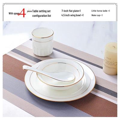 Huihuang Jingdezhen Goldrandiges 4-teiliges Keramik-Geschirrset