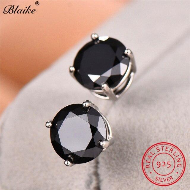 

Blaike Real S925 стерлингового серебра круглые серьги-гвоздики для женщин мужчин черный зеленый синий желтый розовый фиолетовый циркон радужные серьги