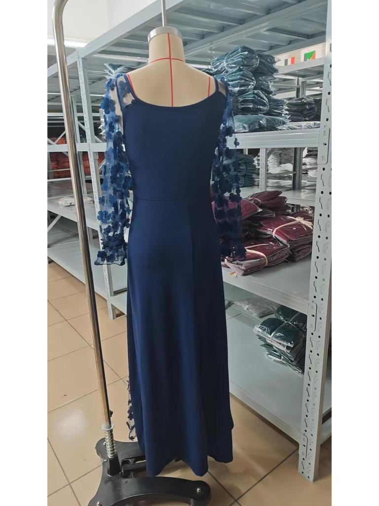 European Spring/Summer Elegant Mesh Long Sleeve Dress for Women
