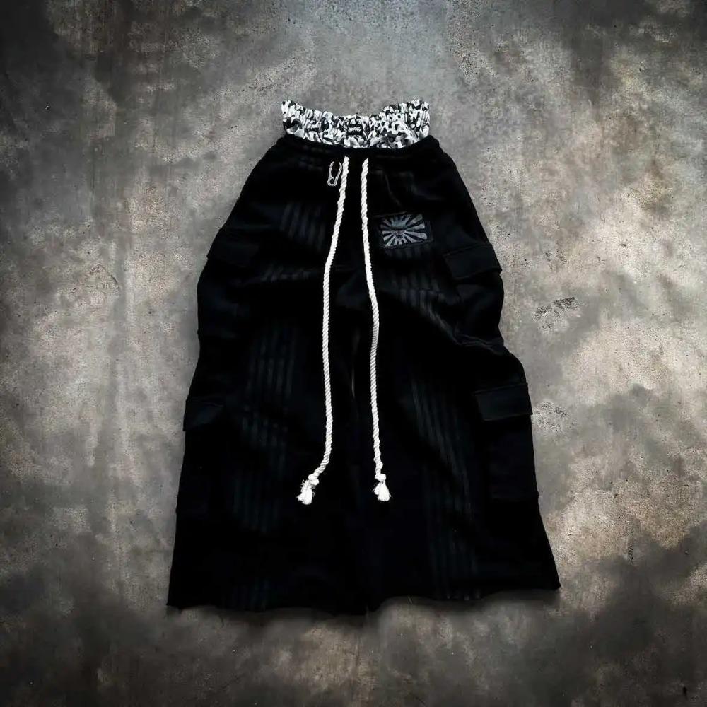 ZYLLO American Retro High Street Tooling Doppelte Taille Sweatpants Blatt Camouflage Schwerindustrie Gestreift Locker Weitbeinige Hose Europa