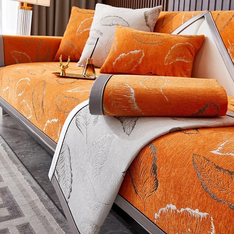 Chenille Sofabezug Schutz Rutschfest Breite Stickerei Seite Couch Überwurf Vier Jahreszeiten Universal Sofabezug für Wohnzimmer