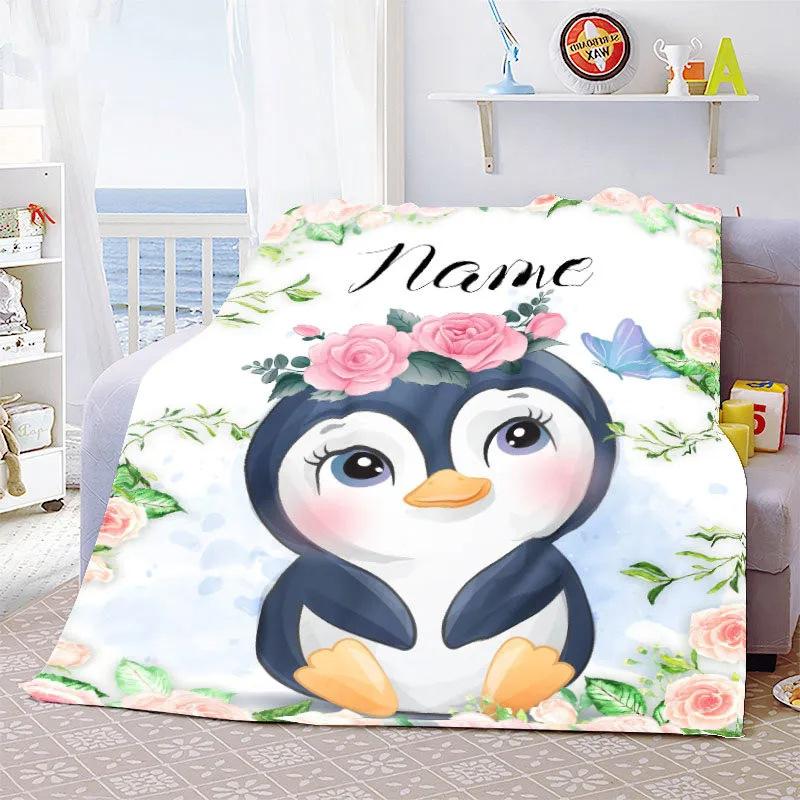 Personalized Name Blanket Cartoon Animal Digital Print Flannel Blanket Fun Gift Blanket